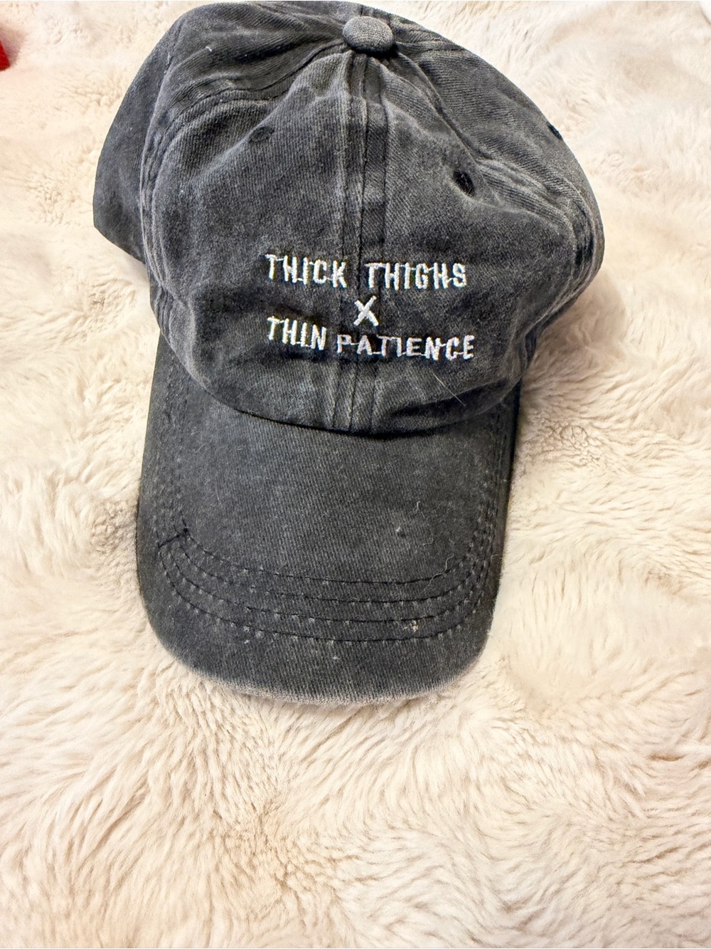 Black Embroidered 'Thick Thighs x Thin Patience'  Baseball Cap